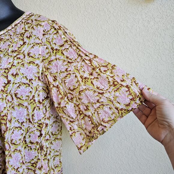 Sigrid Olsen linen size large bohemian spring floral tie front blouse summer - Picture 3 of 5